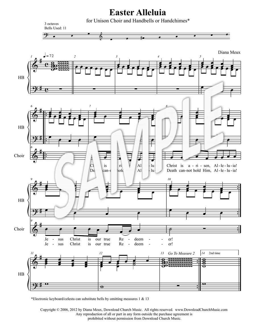 Easter Alleluia (for Unison Choir and Handbells/chimes or Celesta) Unison Choir scores gallery preview page 1