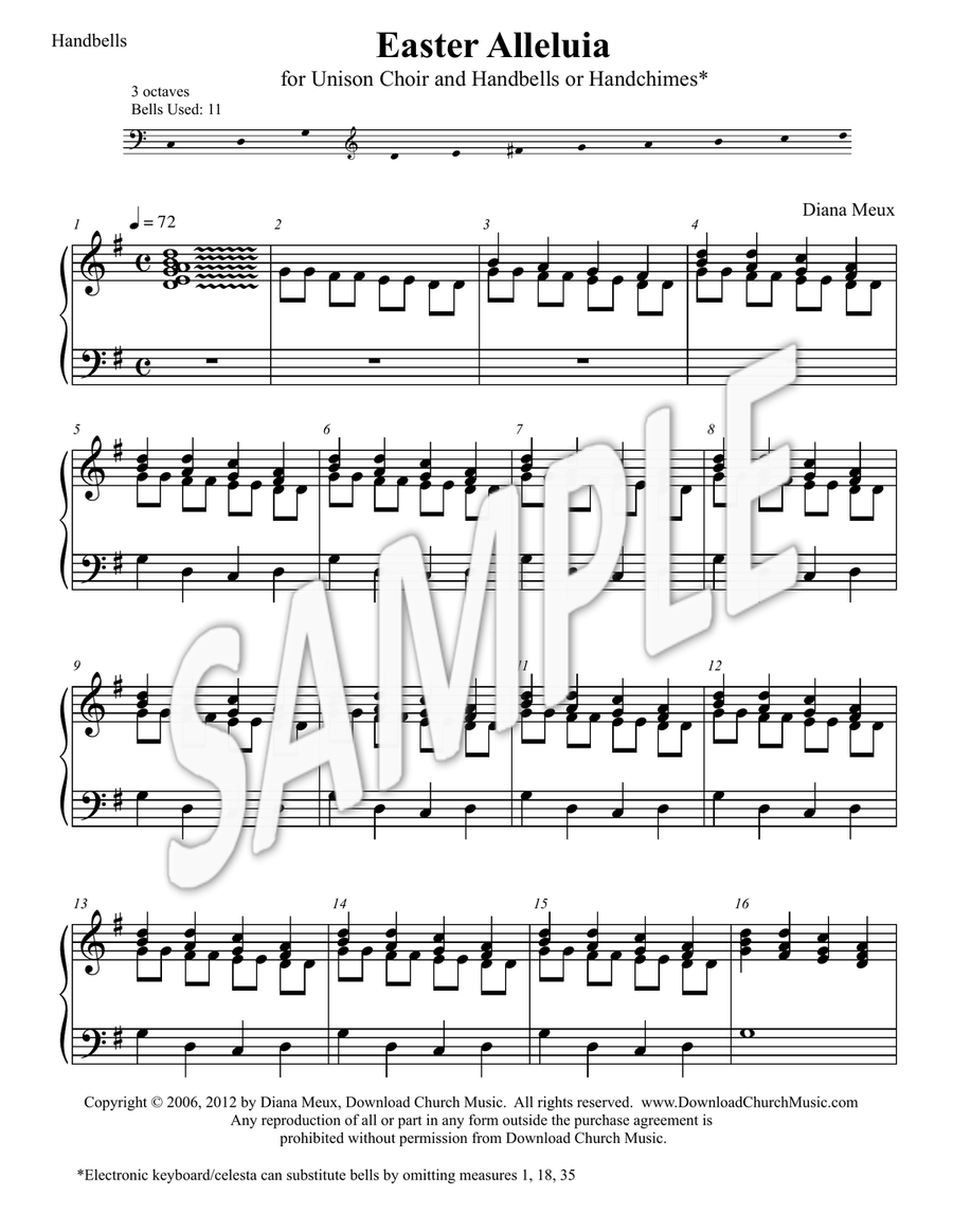Easter Alleluia (for Unison Choir and Handbells/chimes or Celesta) Unison Choir scores gallery preview page 2