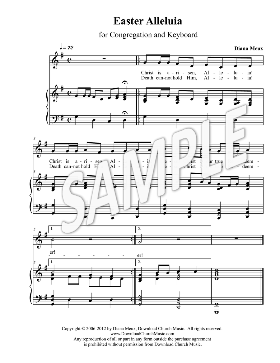 Easter Alleluia (for Congregation or Unison Choir and Keyboard) Unison Choir scores gallery preview page 1