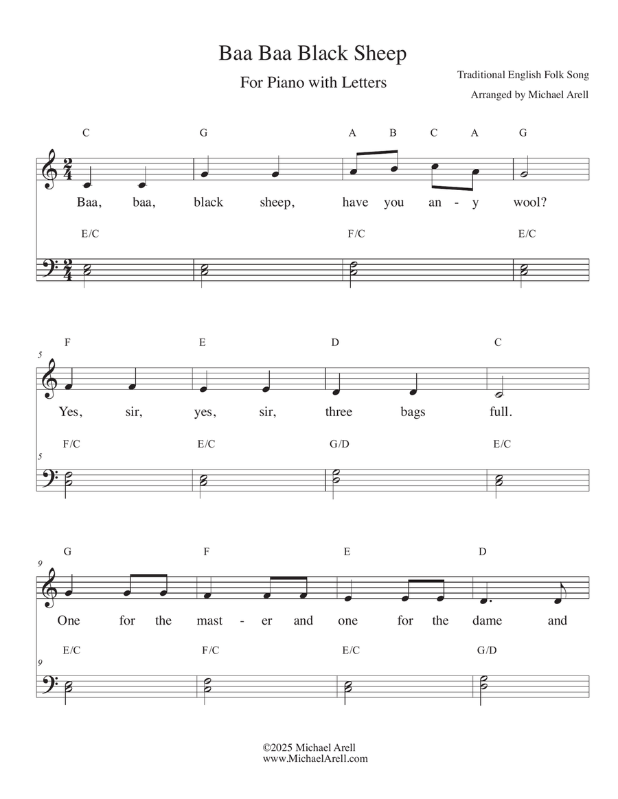 Baa Baa Black Sheep for Piano Piano Method scores gallery preview page 1