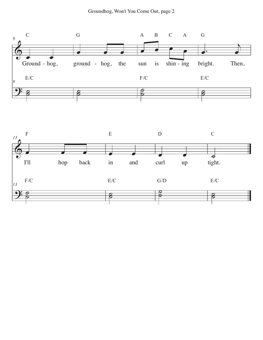 Groundhog Won't You Come Out for Piano Piano Method scores gallery preview page 2