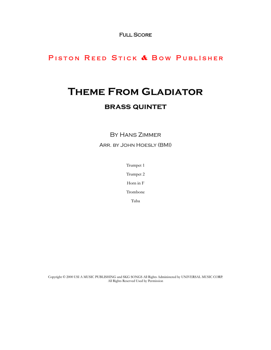 Gladiator Main Theme Brass Quintet scores gallery preview page 1
