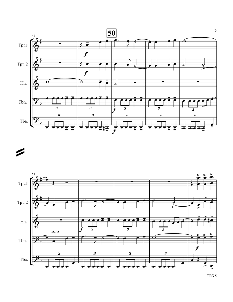 Gladiator Main Theme Brass Quintet scores gallery preview page 6
