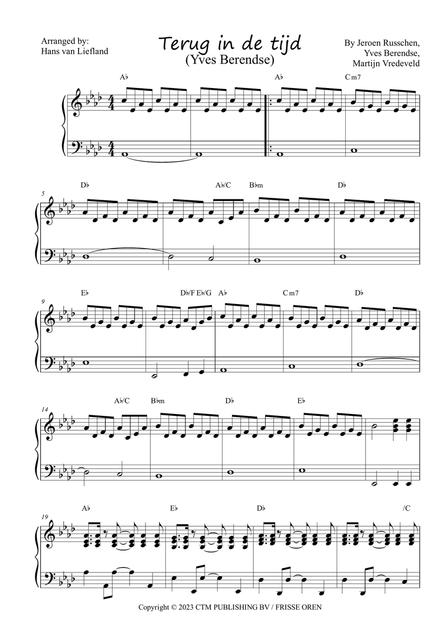 Terug In De Tijd Terug In De Tijd Piano Solo scores gallery preview page 1
