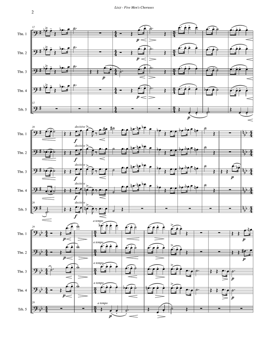 Five Men's Choruses for Trombone Ensemble Men's Choir scores gallery preview page 2