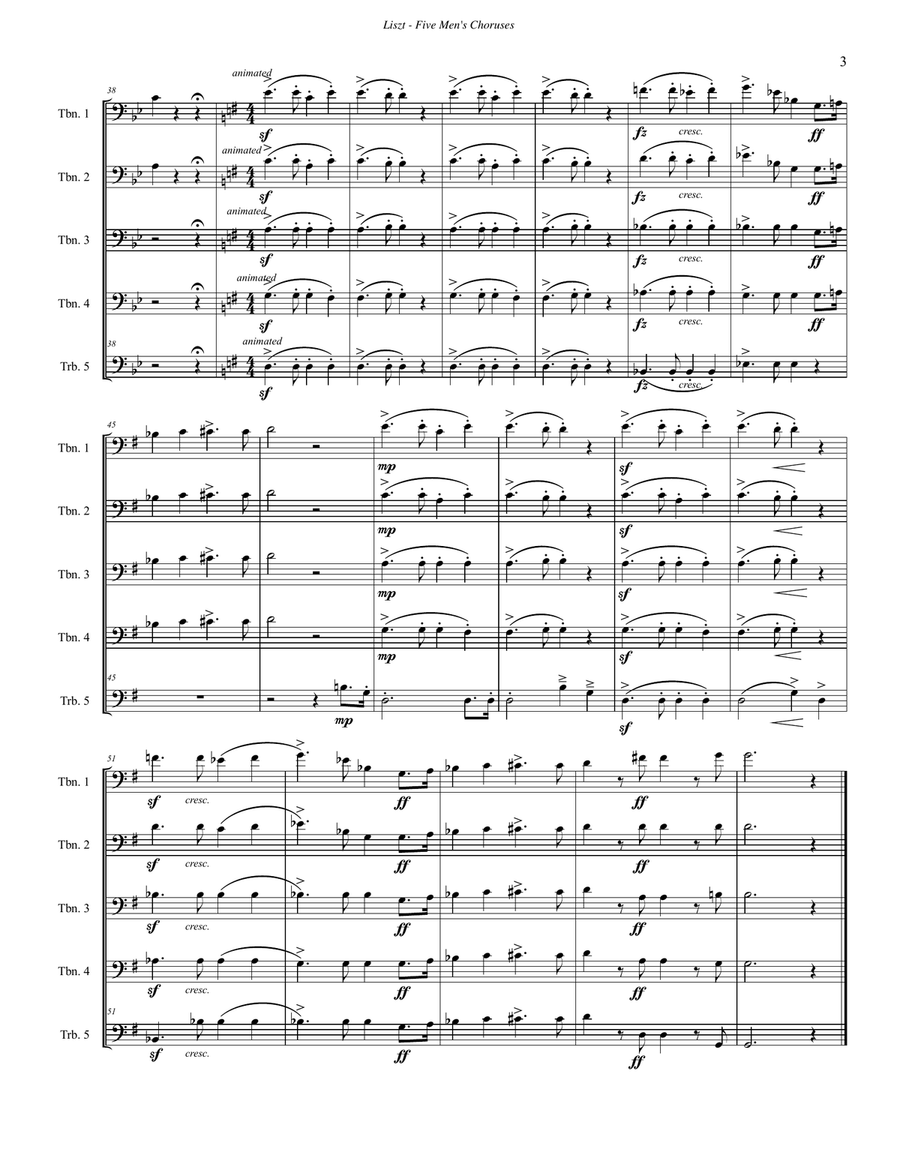 Five Men's Choruses for Trombone Ensemble Men's Choir scores gallery preview page 3