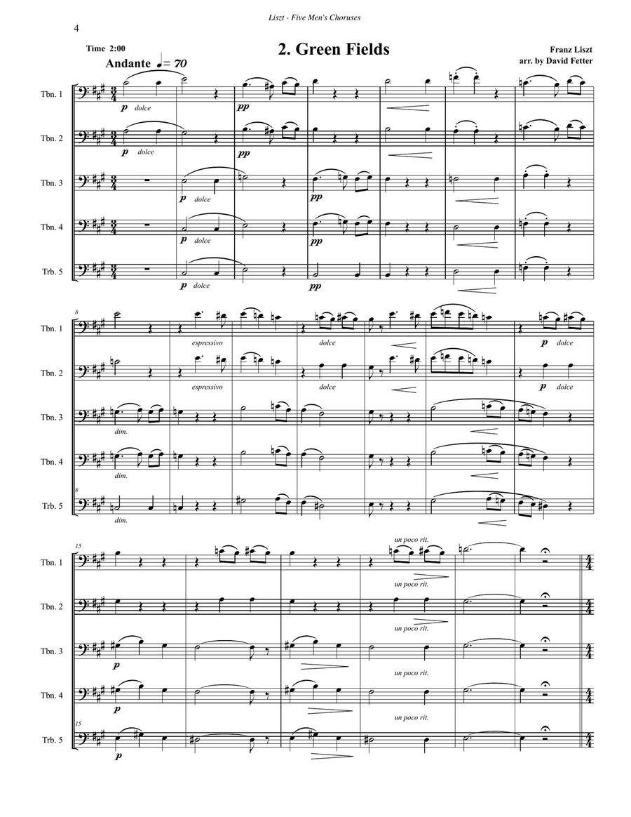 Five Men's Choruses for Trombone Ensemble Men's Choir scores gallery preview page 4