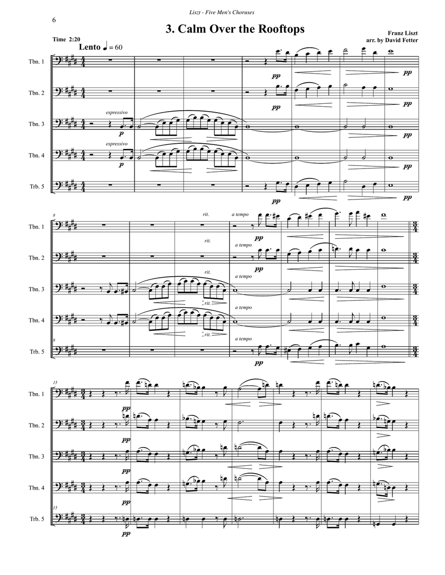 Five Men's Choruses for Trombone Ensemble Men's Choir scores gallery preview page 6