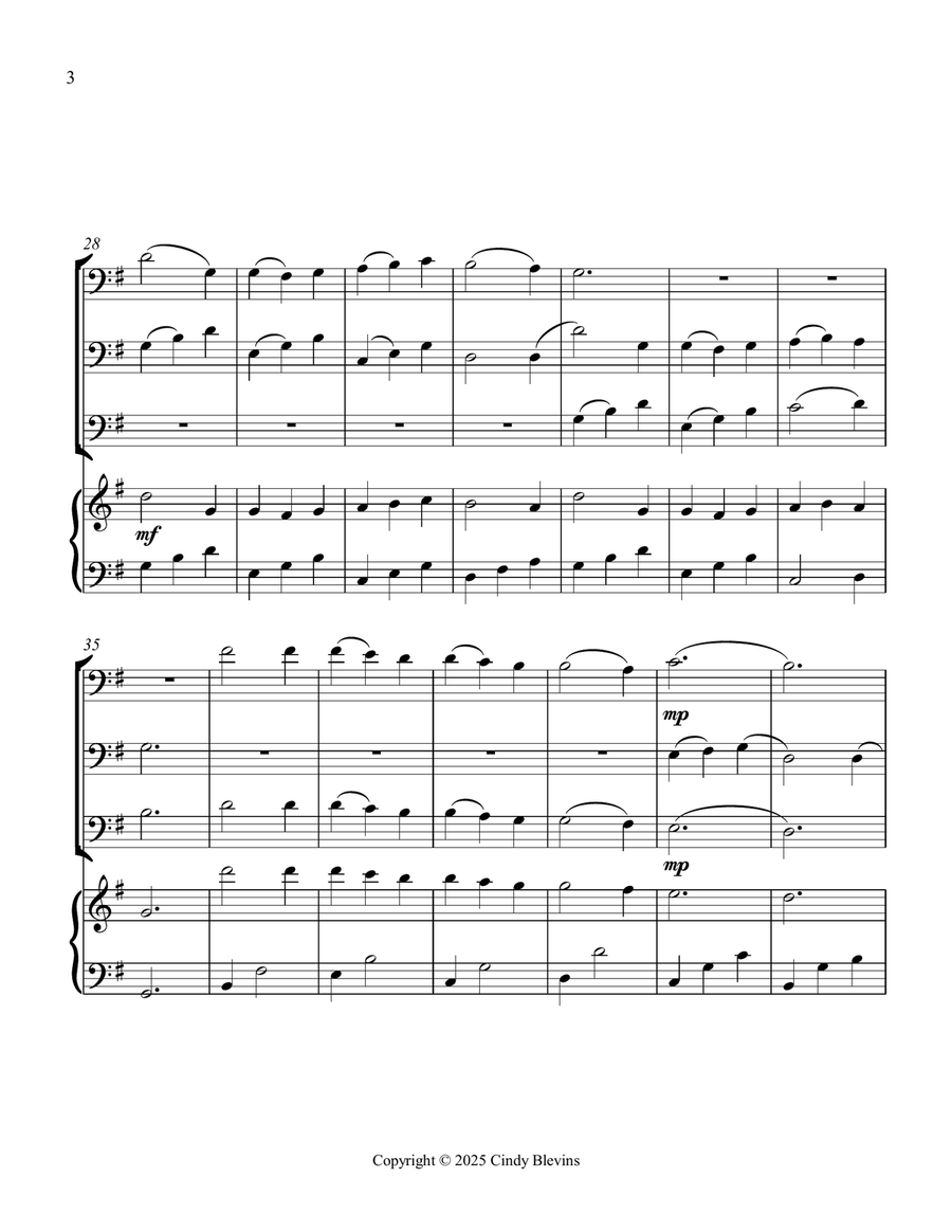 Bring a Torch, Jeannette, Isabella, for Three Trombones and Piano Trombone Trio scores gallery preview page 4