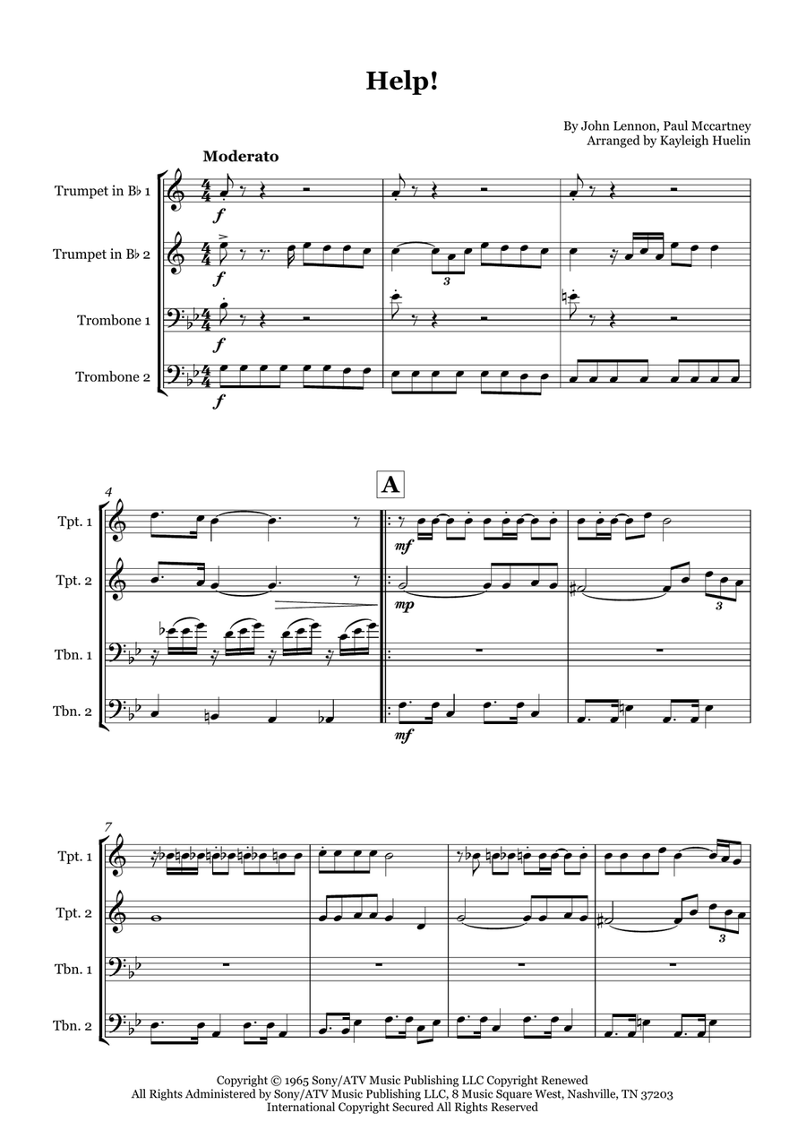 Help! Help! Brass Quartet scores gallery preview page 1