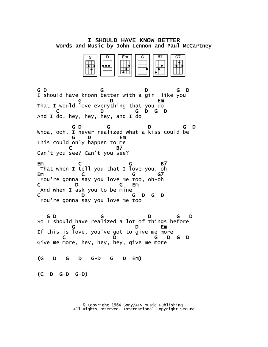 I Should Have Known Better Ukulele scores gallery preview page 1