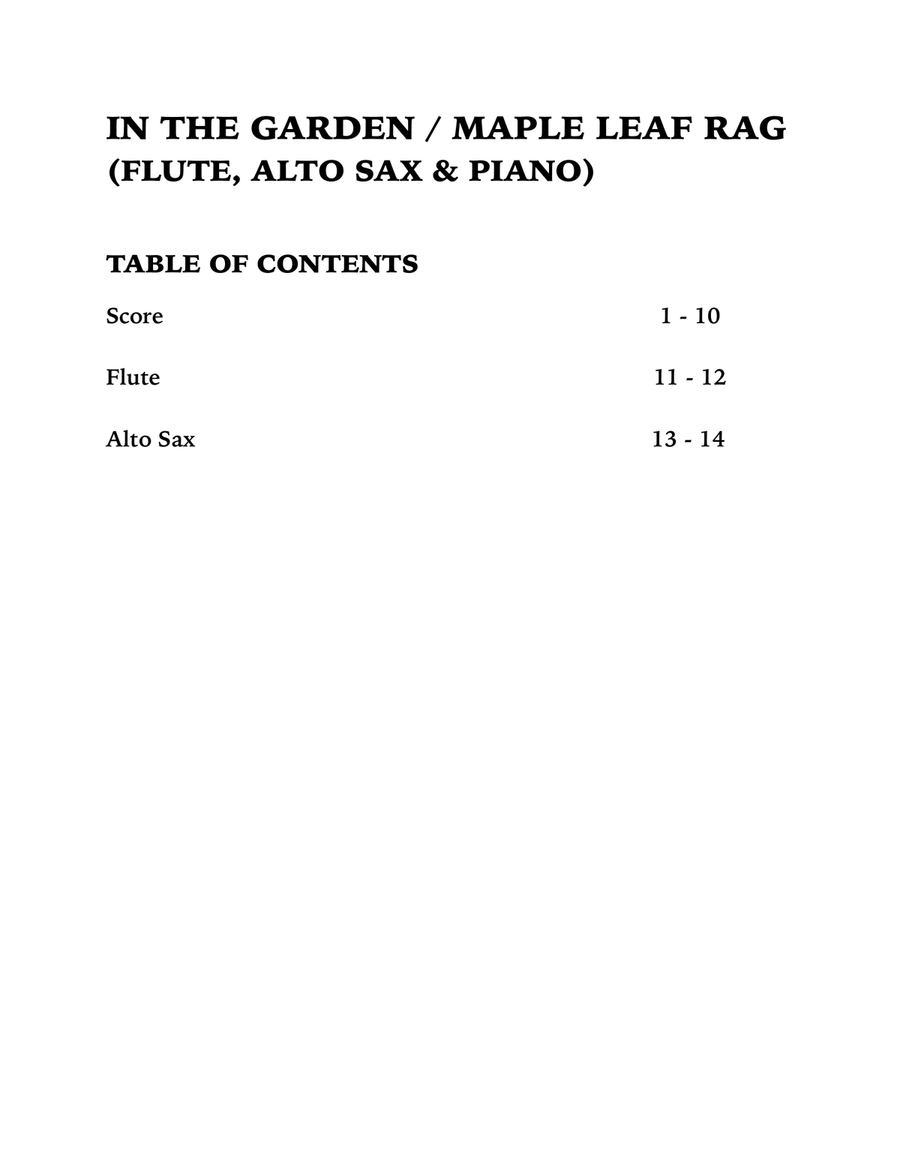 In the Garden / Maple Leaf Rag (Trio for Flute, Alto Sax and Piano) Small Ensemble scores gallery preview page 4