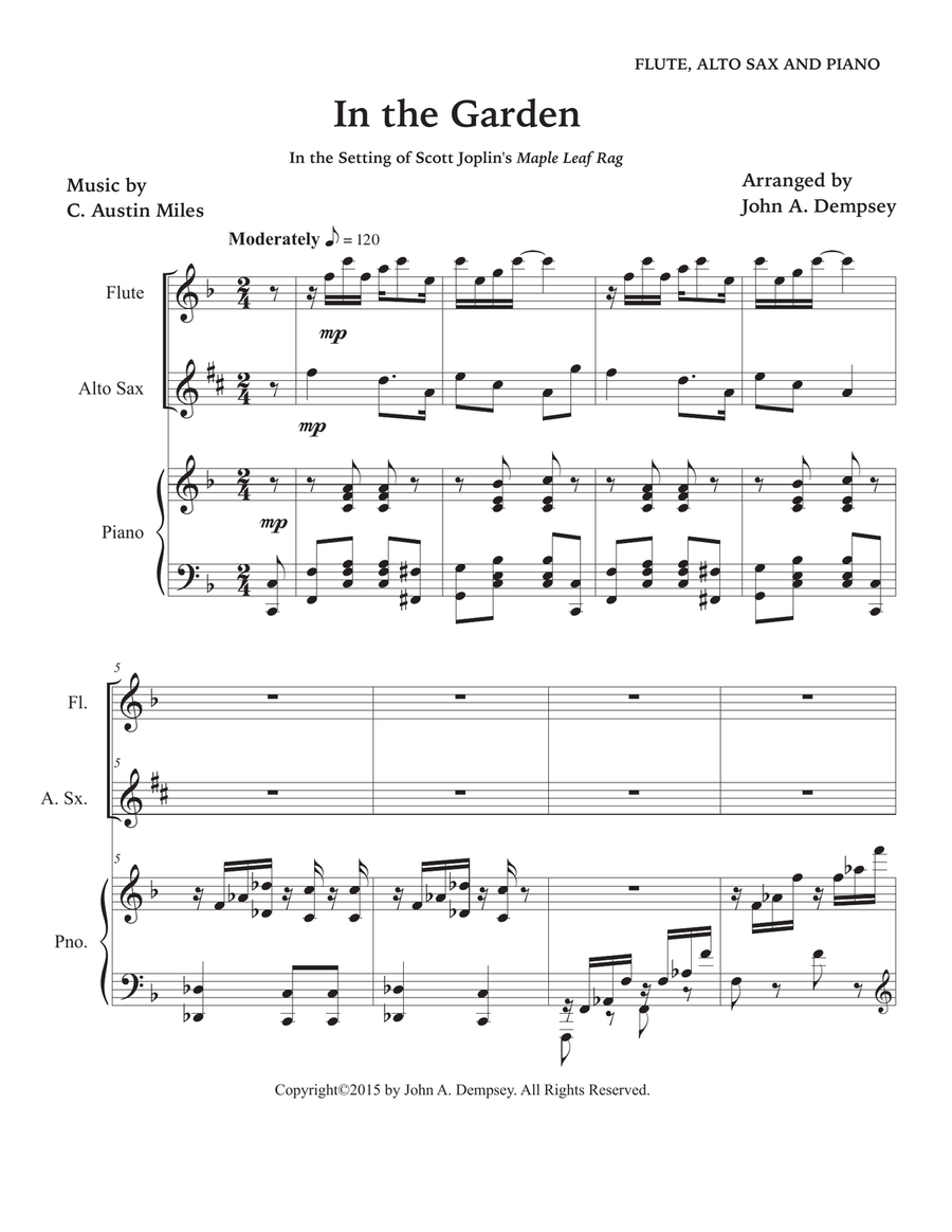 In the Garden / Maple Leaf Rag (Trio for Flute, Alto Sax and Piano) Small Ensemble scores gallery preview page 5