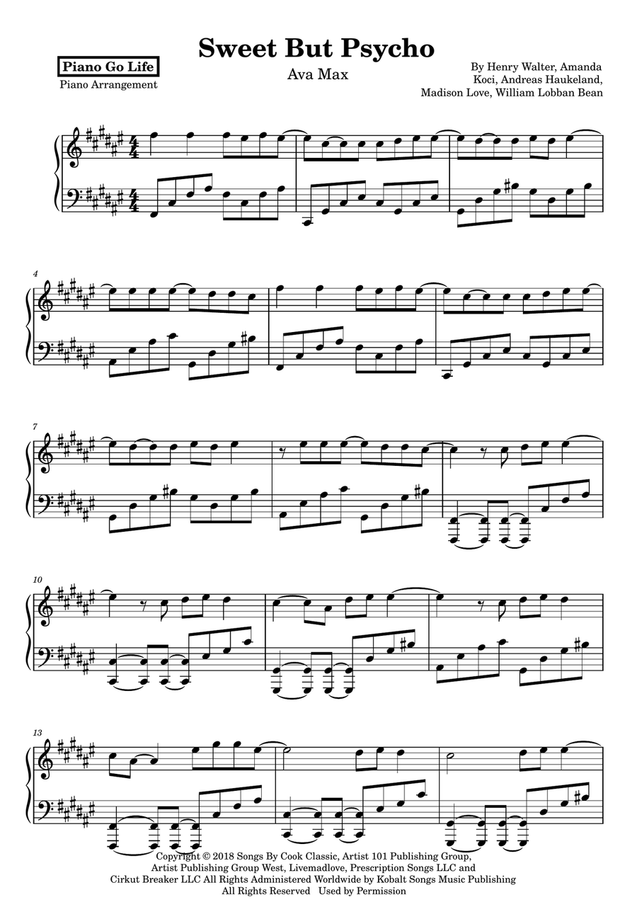 Sweet But Psycho Sweet But Psycho Piano Solo scores gallery preview page 1