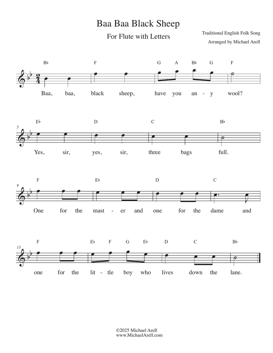 Baa Baa Black Sheep for Flute Piccolo scores gallery preview page 1