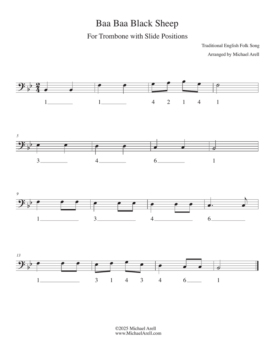 Baa Baa Black Sheep for Trombone Bass Trombone scores gallery preview page 2