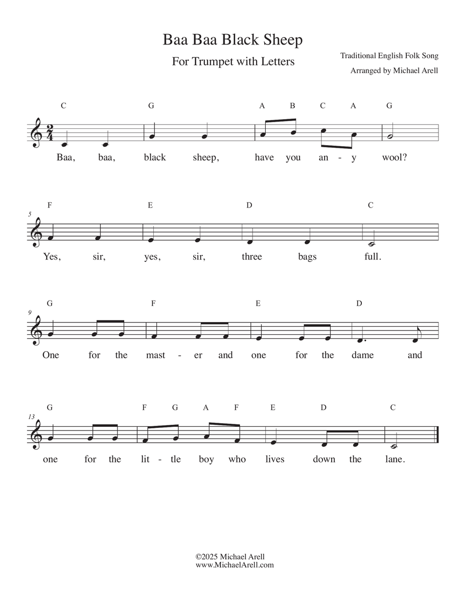 Baa Baa Black Sheep for Trumpet C Trumpet scores gallery preview page 1