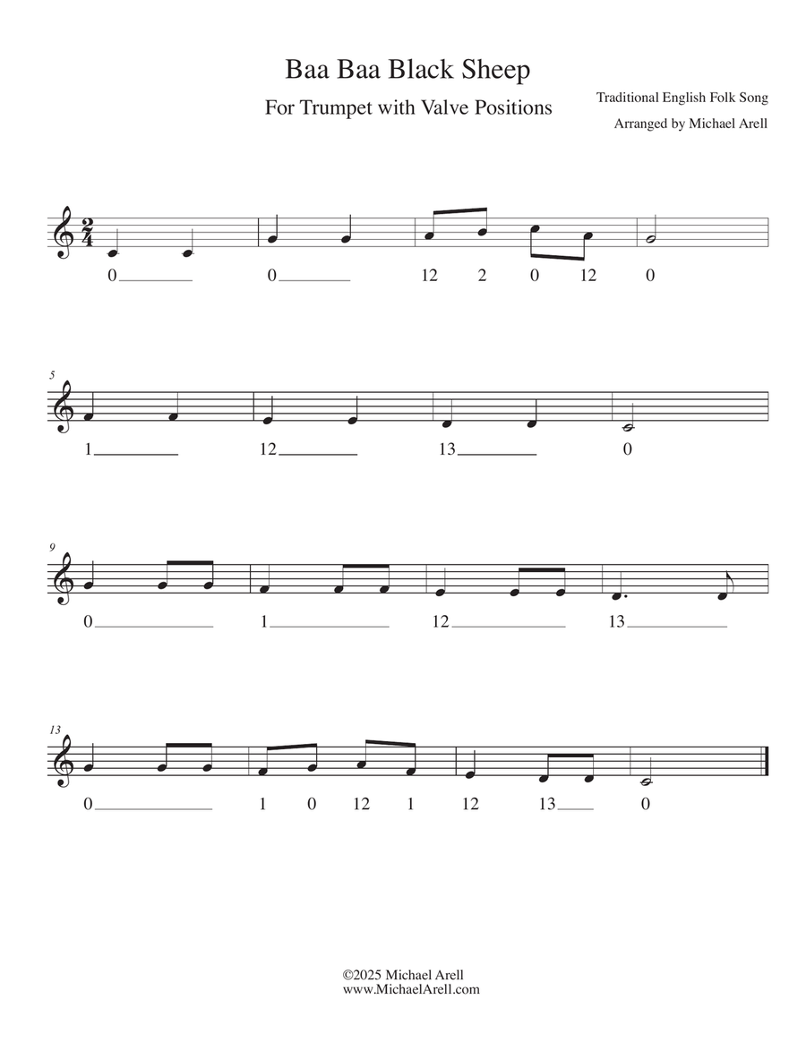 Baa Baa Black Sheep for Trumpet C Trumpet scores gallery preview page 2