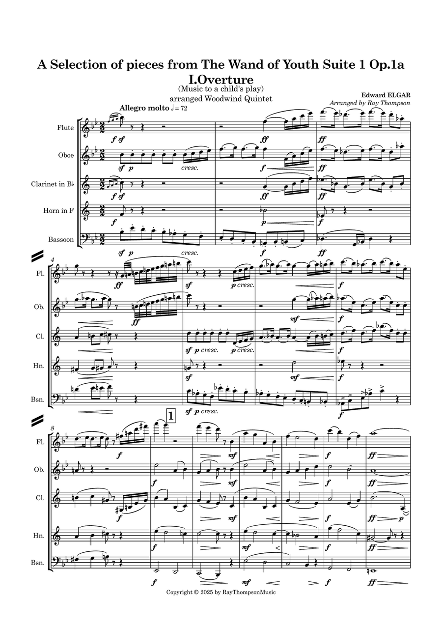 Elgar: The Wand of Youth Suite No.1 Op.1a (A Selection of Pieces) - wind quintet Woodwind Quintet scores gallery preview page 3
