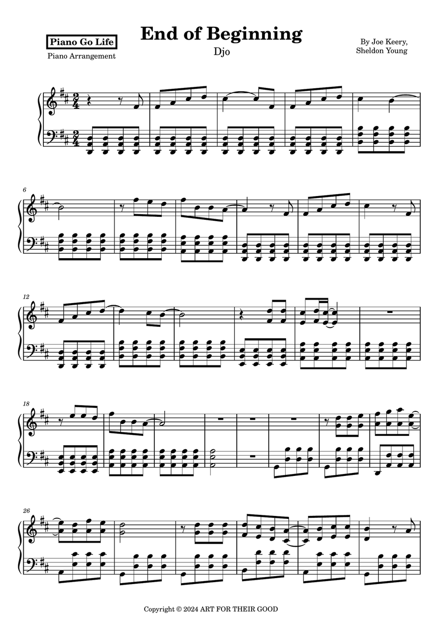 End Of Beginning Channel Tres Remix Piano Solo scores gallery preview page 1