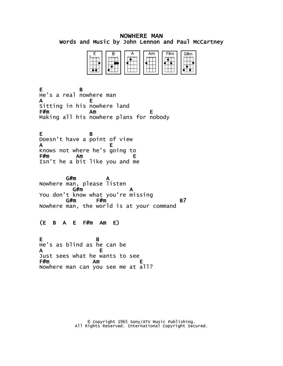 Nowhere Man Nowhere Man Ukulele scores gallery preview page 1