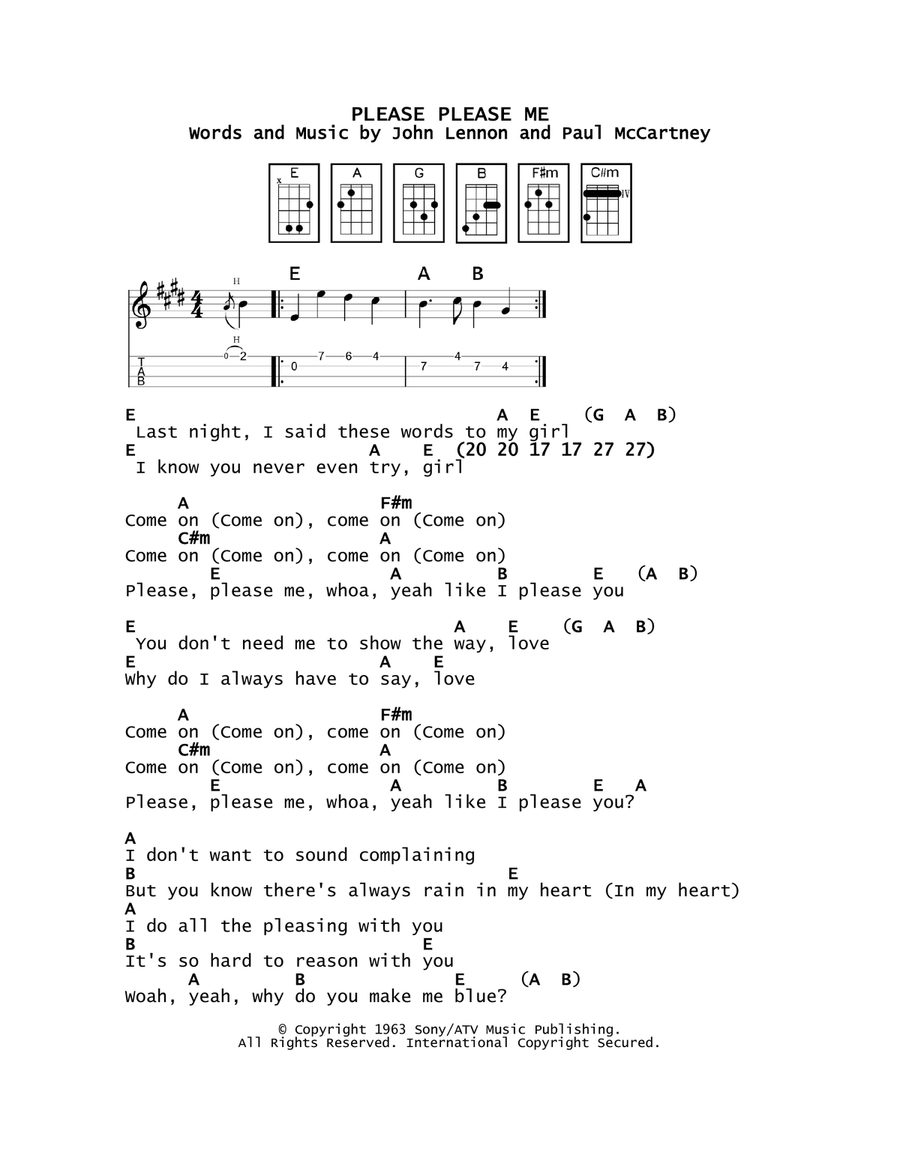 Please Please Me Please Please Me Ukulele scores gallery preview page 1