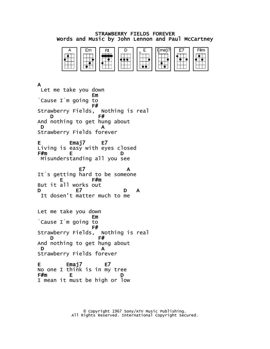 Strawberry Fields Forever Ukulele scores gallery preview page 1