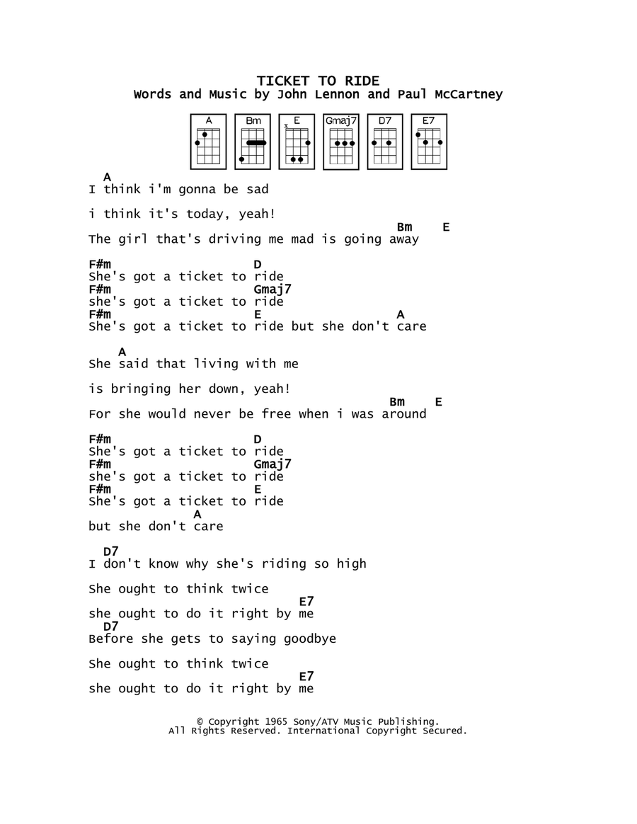 Ticket To Ride Ticket To Ride Ukulele scores gallery preview page 1
