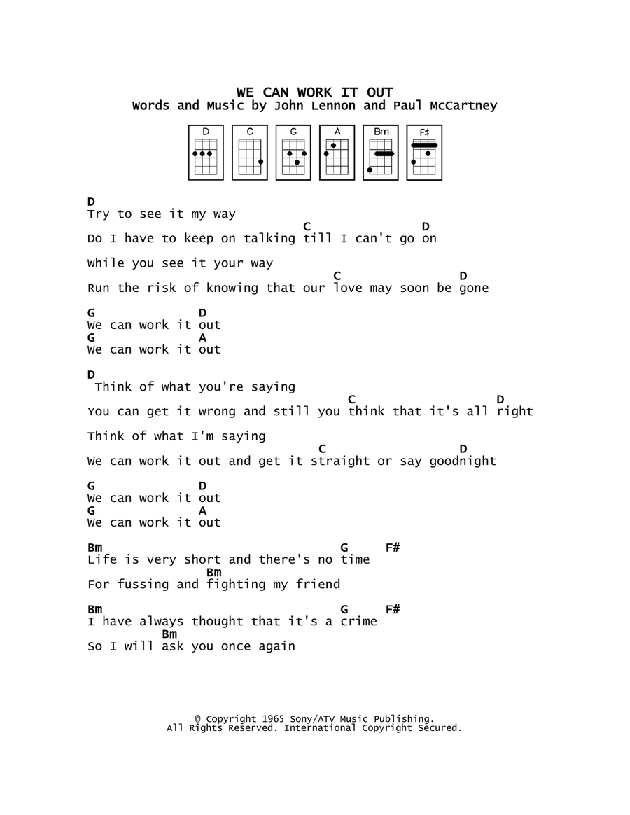 We Can Work It Out We Can Work It Out Ukulele scores gallery preview page 1