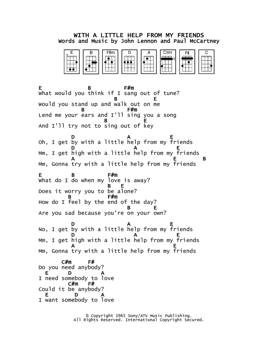 With A Little Help From My Friends Ukulele scores gallery preview page 1