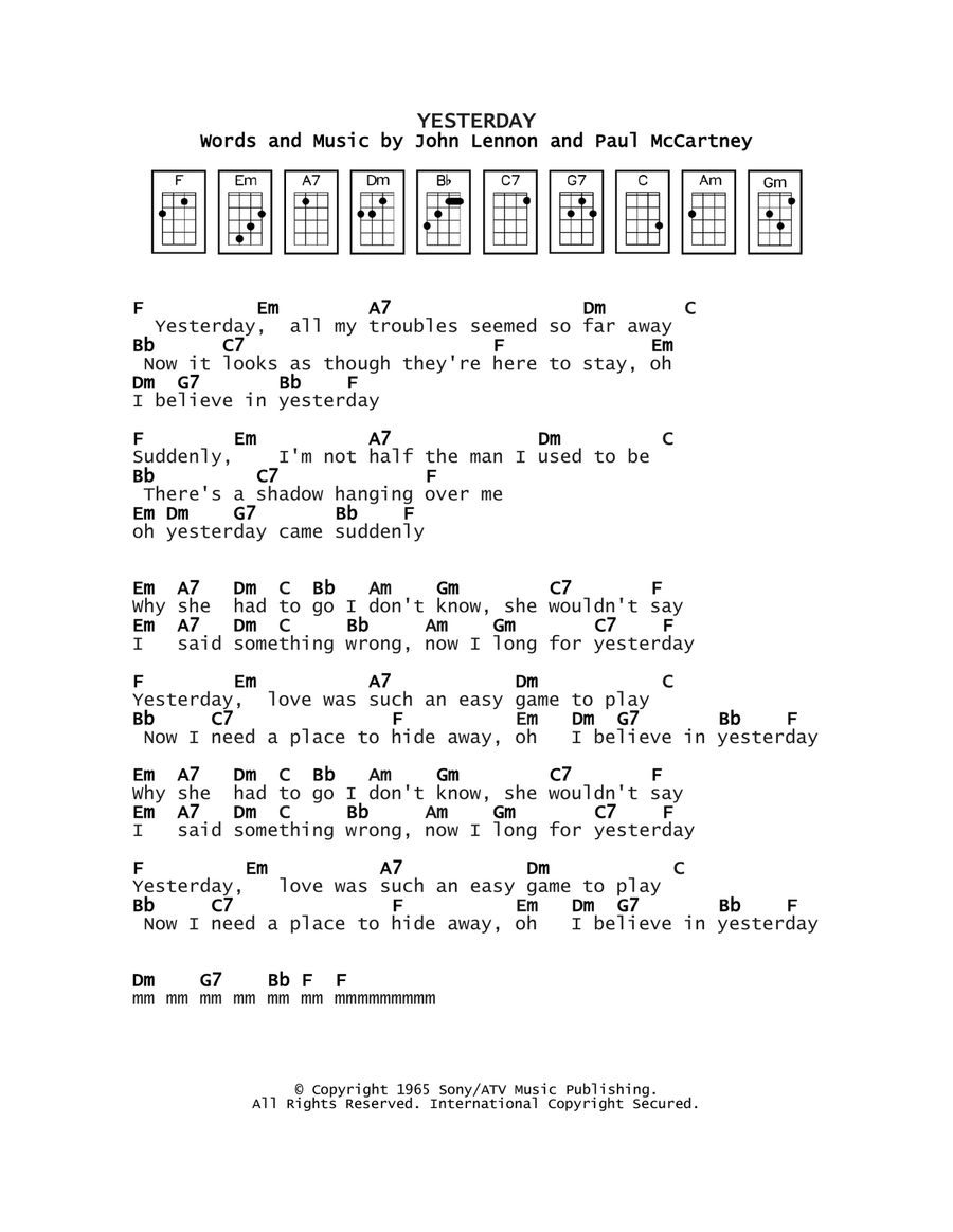 Yesterday Yesterday Ukulele scores gallery preview page 1