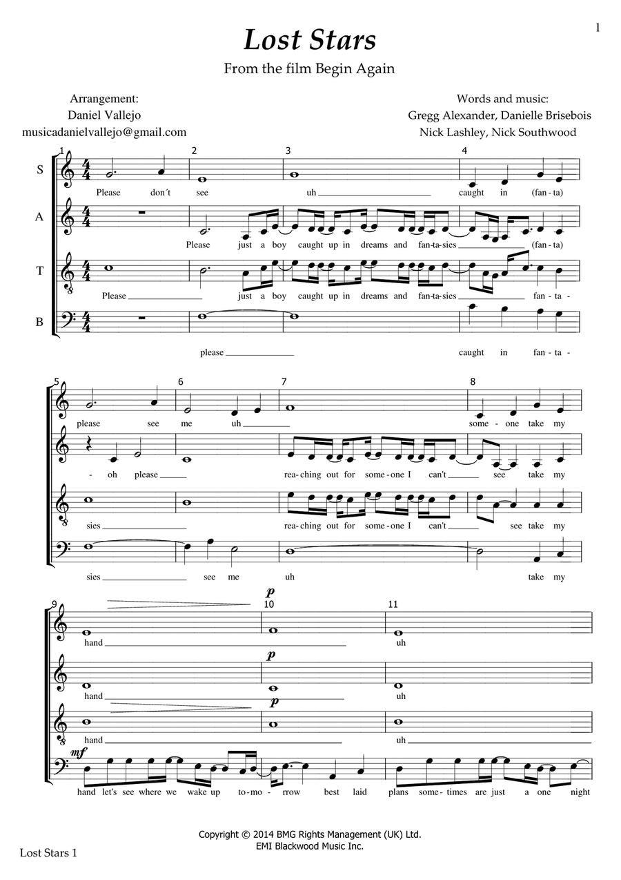 Lost Stars Lost Stars 4-Part scores gallery preview page 1
