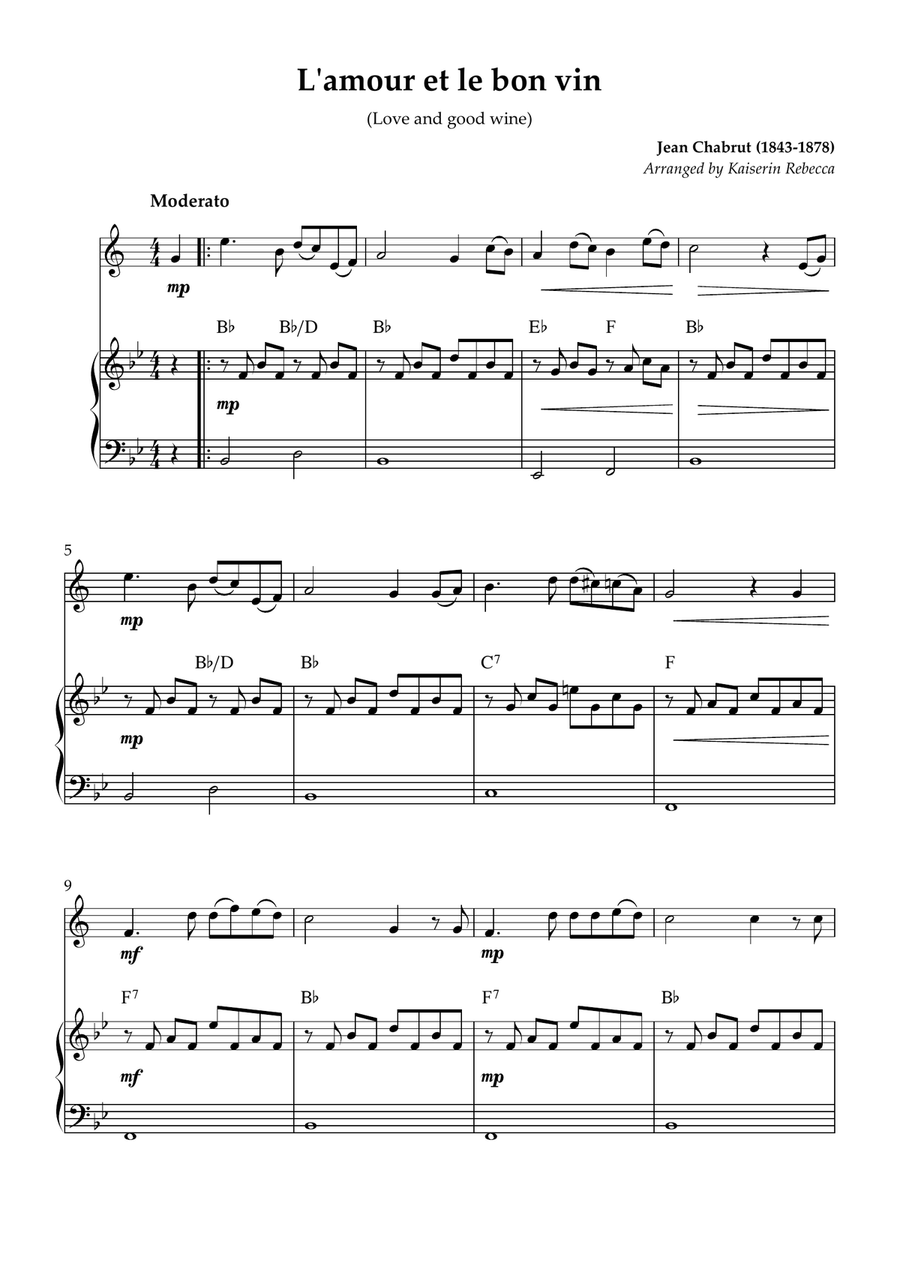 L'amour et le bon vin (Love and good wine) B-Flat Trumpet scores gallery preview page 1