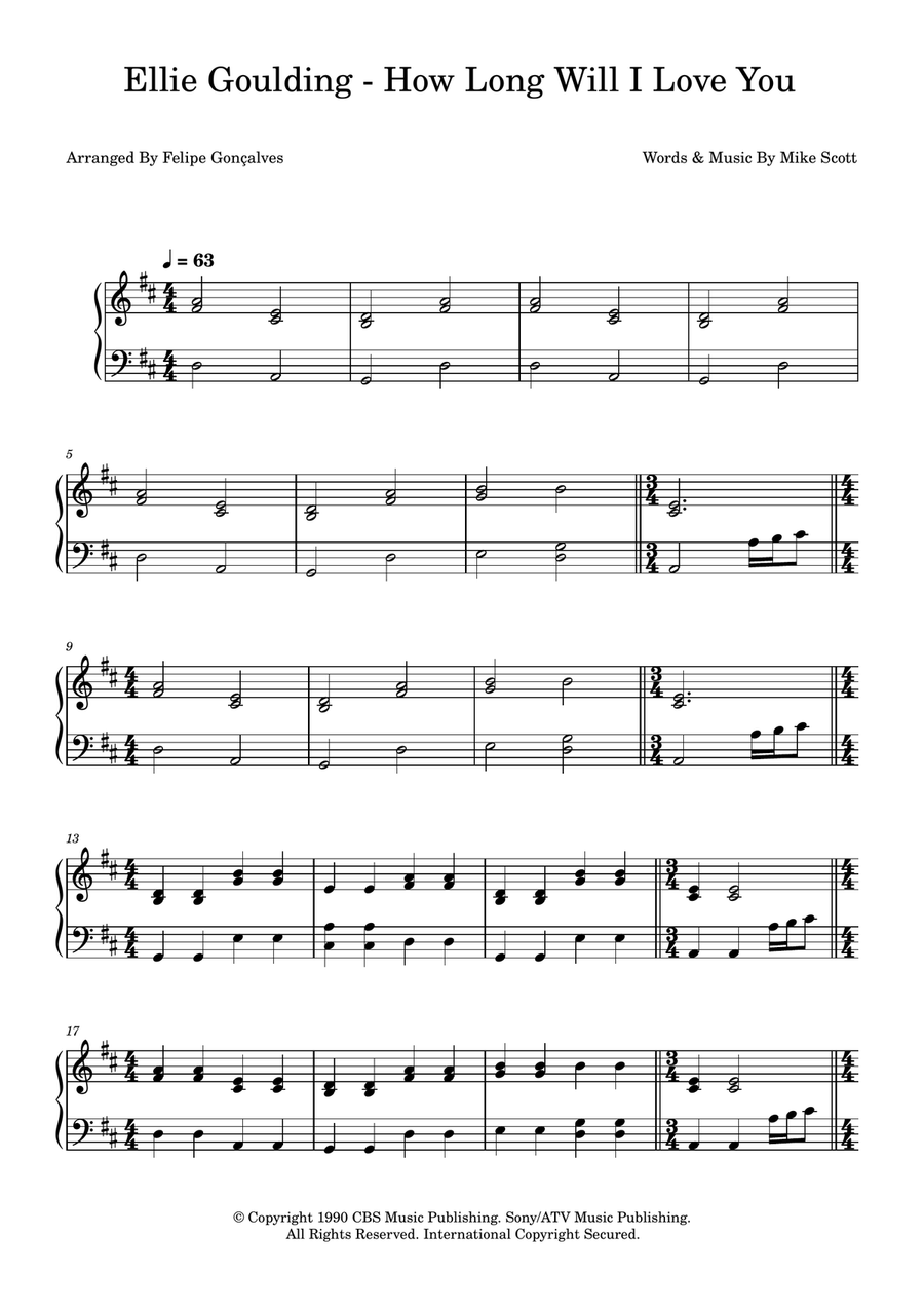 How Long Will I Love You Easy Piano scores gallery preview page 1