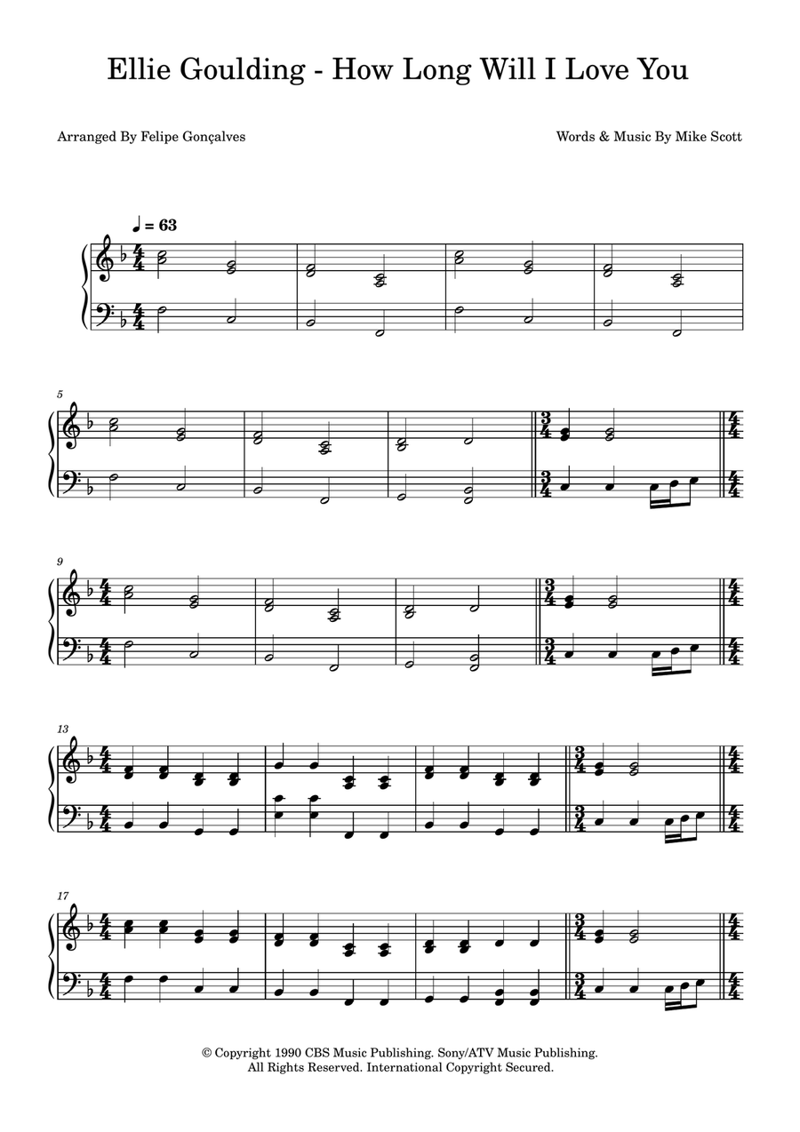 How Long Will I Love You How Long Will I Love You Easy Piano scores gallery preview page 1