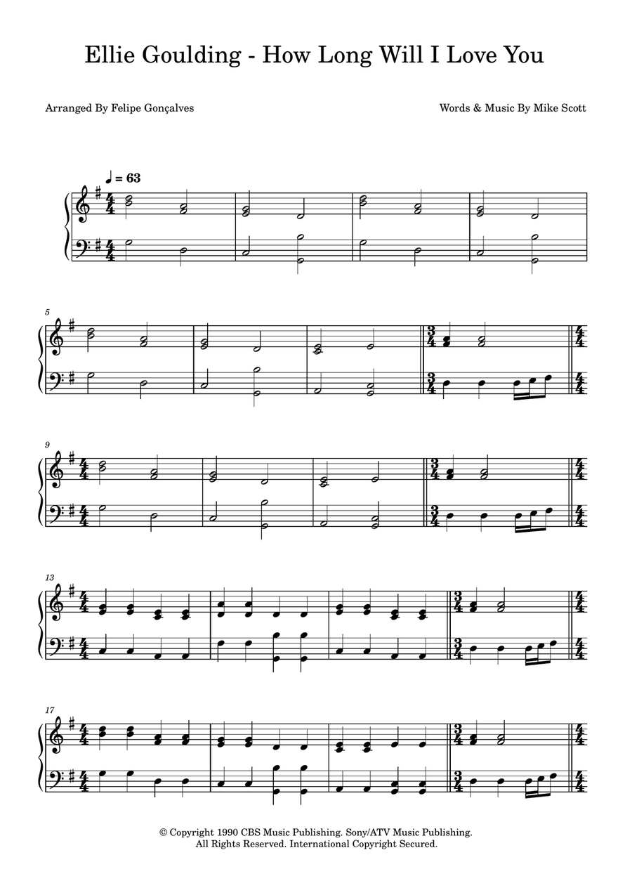 How Long Will I Love You How Long Will I Love You Easy Piano scores gallery preview page 1