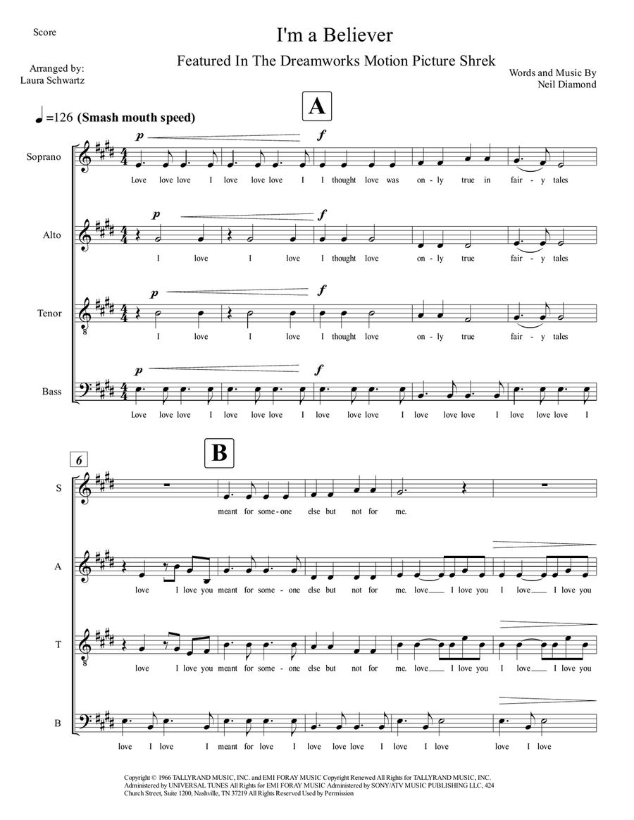 I'm A Believer I'm A Believer 4-Part scores gallery preview page 1