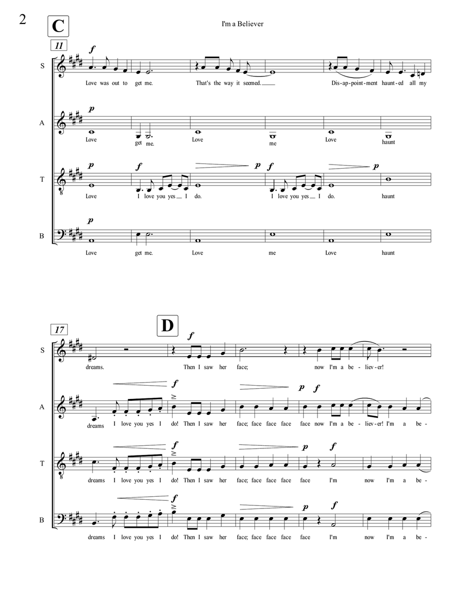 I'm A Believer I'm A Believer 4-Part scores gallery preview page 2