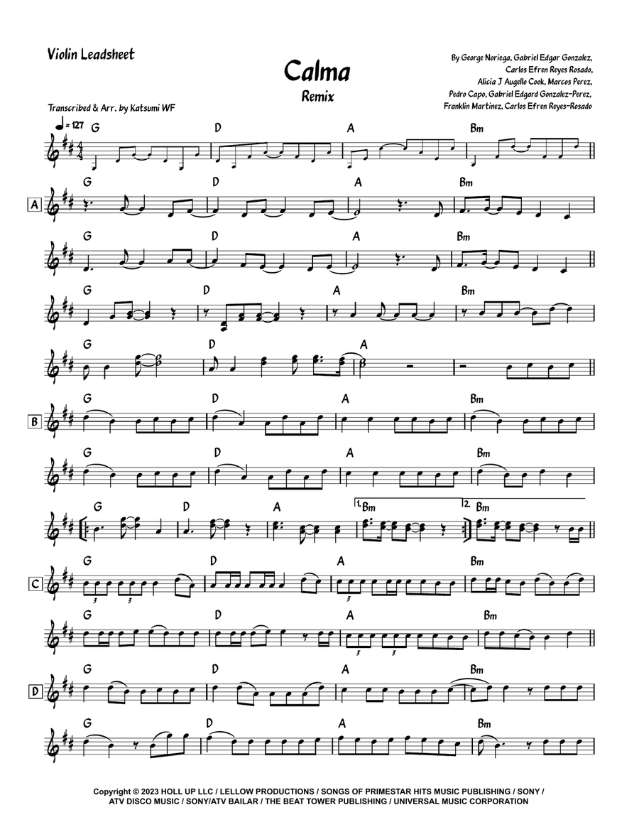 Calma (Remix) Violin Solo scores gallery preview page 1