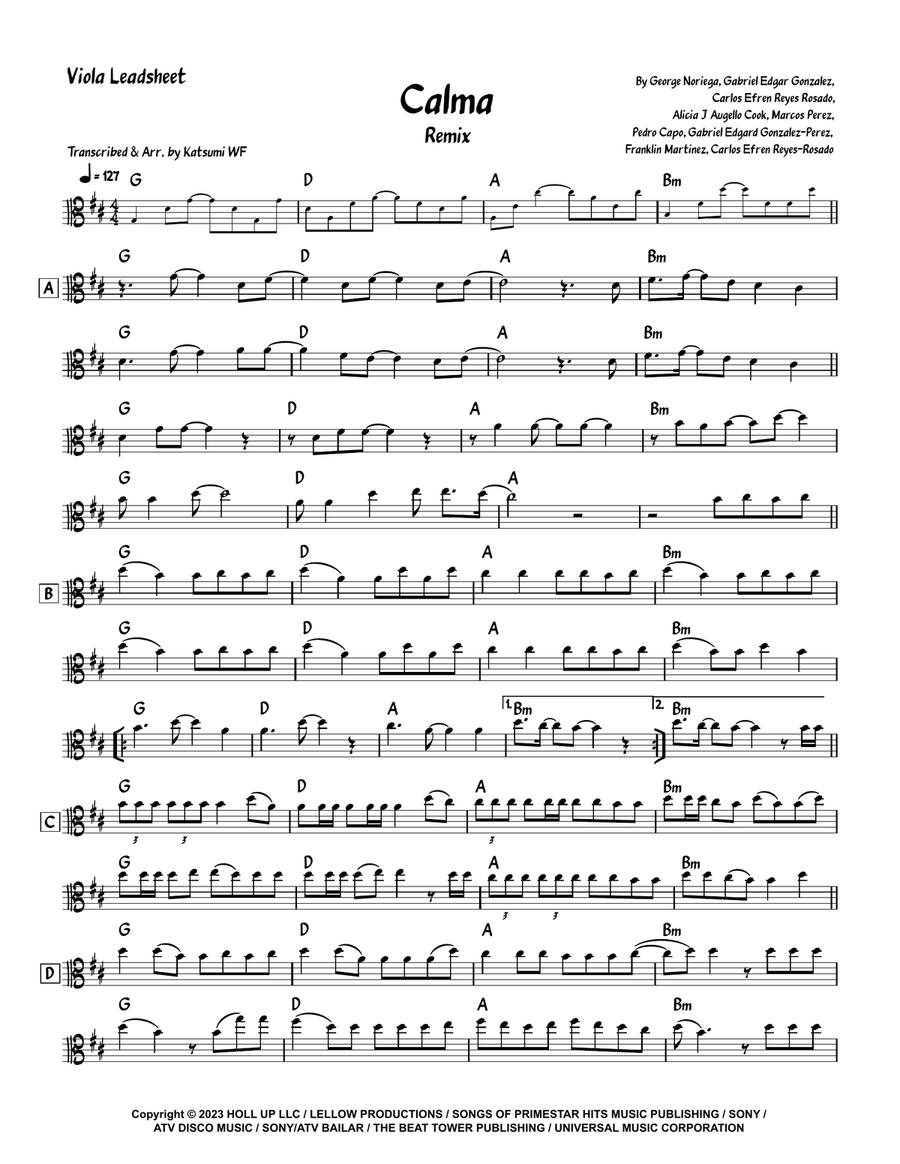 Calma (Remix) Viola Solo scores gallery preview page 1