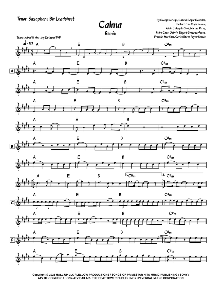 Calma (Remix) Tenor Saxophone scores gallery preview page 1