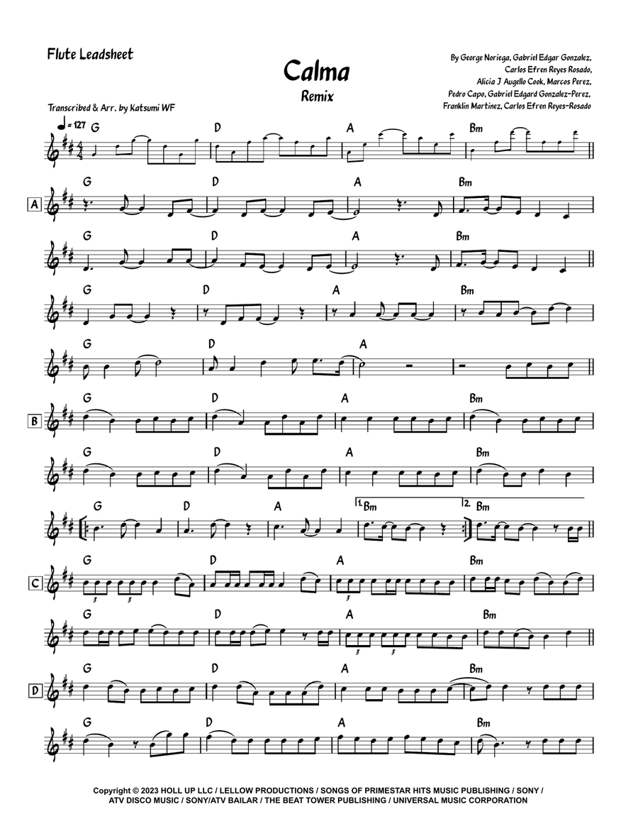 Calma (Remix) Flute Solo scores gallery preview page 1