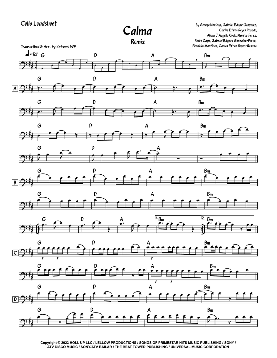 Calma (Remix) Cello Solo scores gallery preview page 1