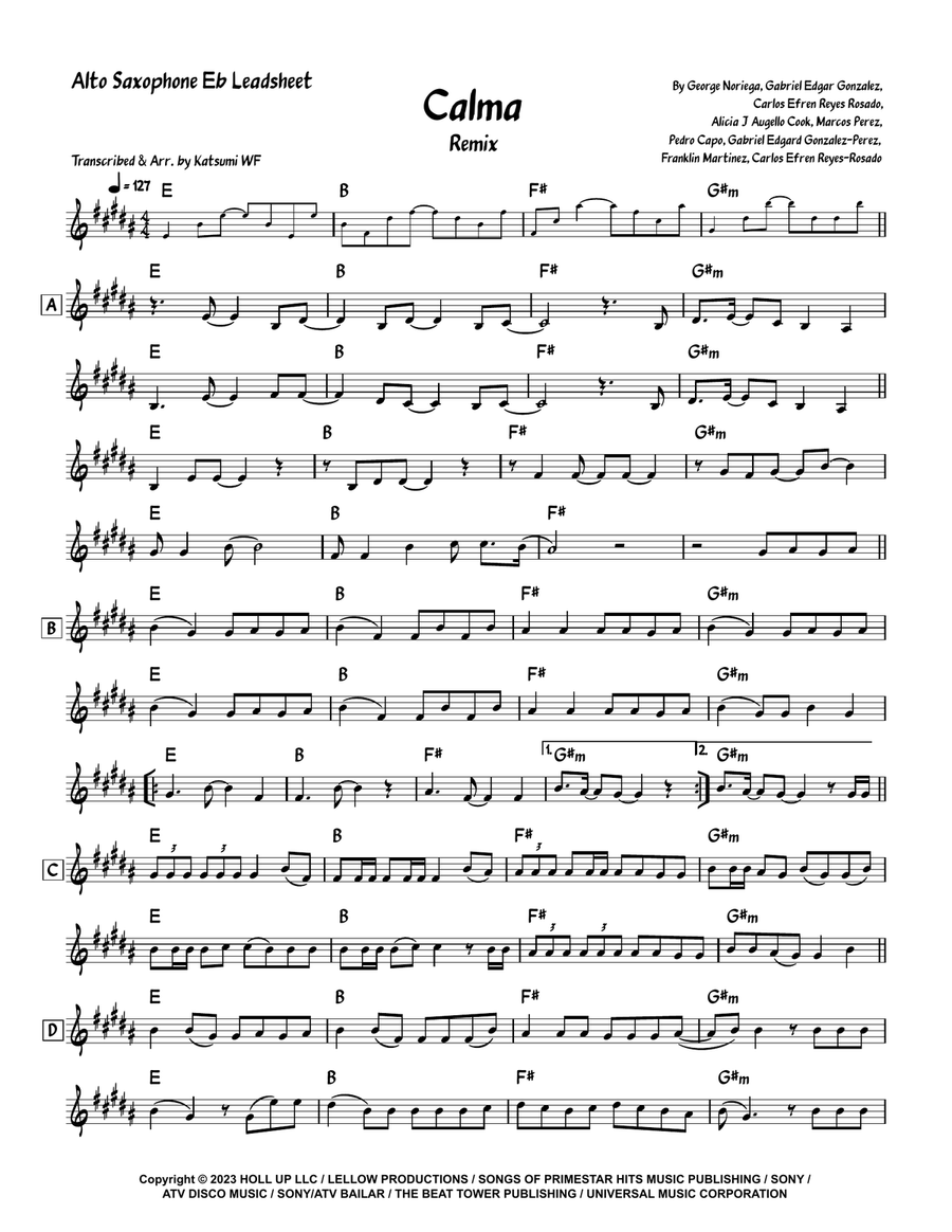Calma (Remix) Alto Saxophone scores gallery preview page 1
