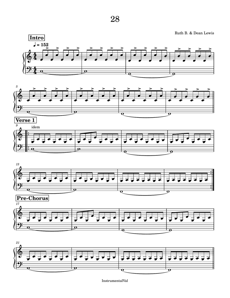 28 With Dean Lewis 28 With Dean Lewis Piano Solo scores gallery preview page 1