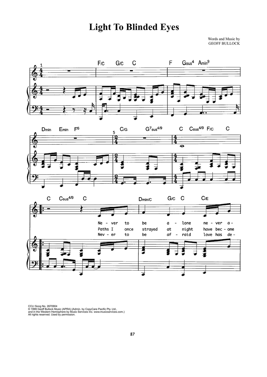 Light To Blinded Eyes Light To Blinded Eyes Piano, Vocal scores gallery preview page 1