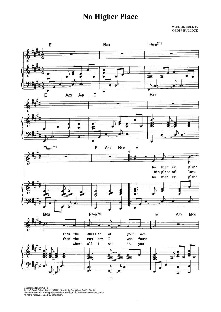 No Higher Place No Higher Place Piano, Vocal scores gallery preview page 1