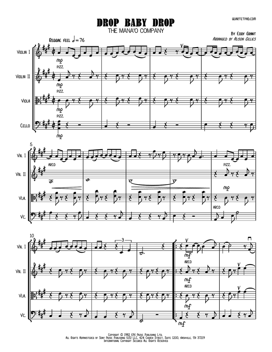 Drop Baby Drop Drop Baby Drop String Quartet scores gallery preview page 1