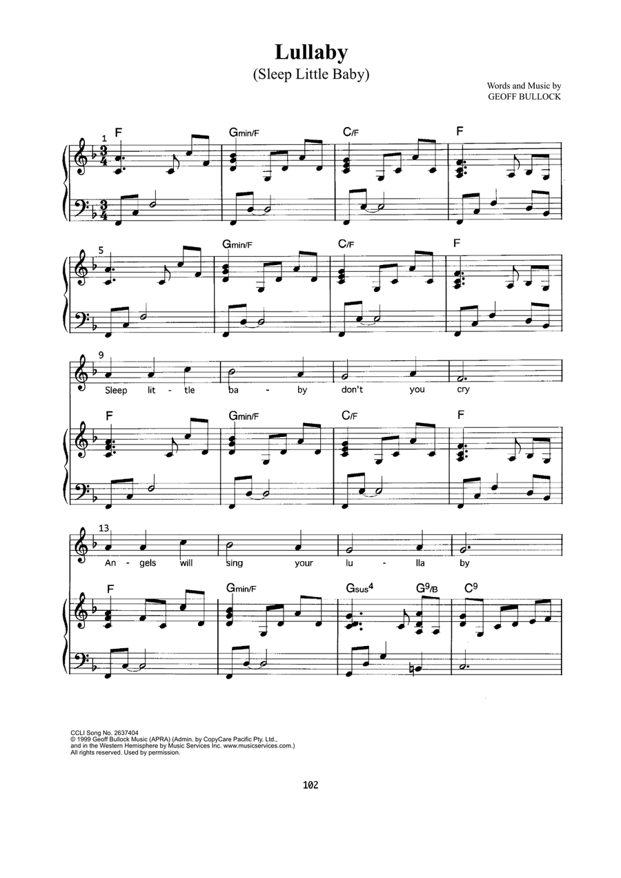 Lullaby (Sleep Little Baby) Piano, Vocal scores gallery preview page 1