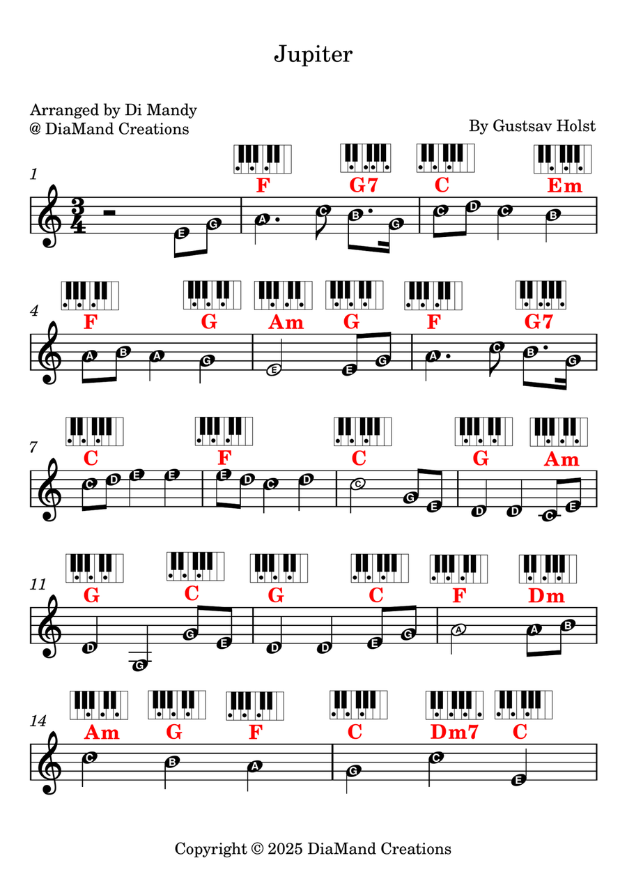 The Planets Suite - Jupiter Piano scores gallery preview page 1